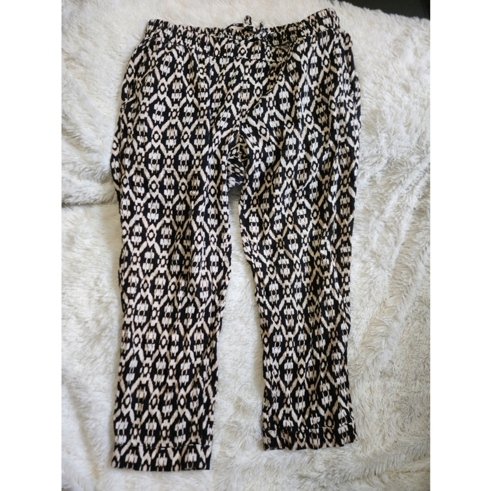 Old Navy Patterned Stretchy Pull On Linen Blend Ankle Pant Size Medium Petite